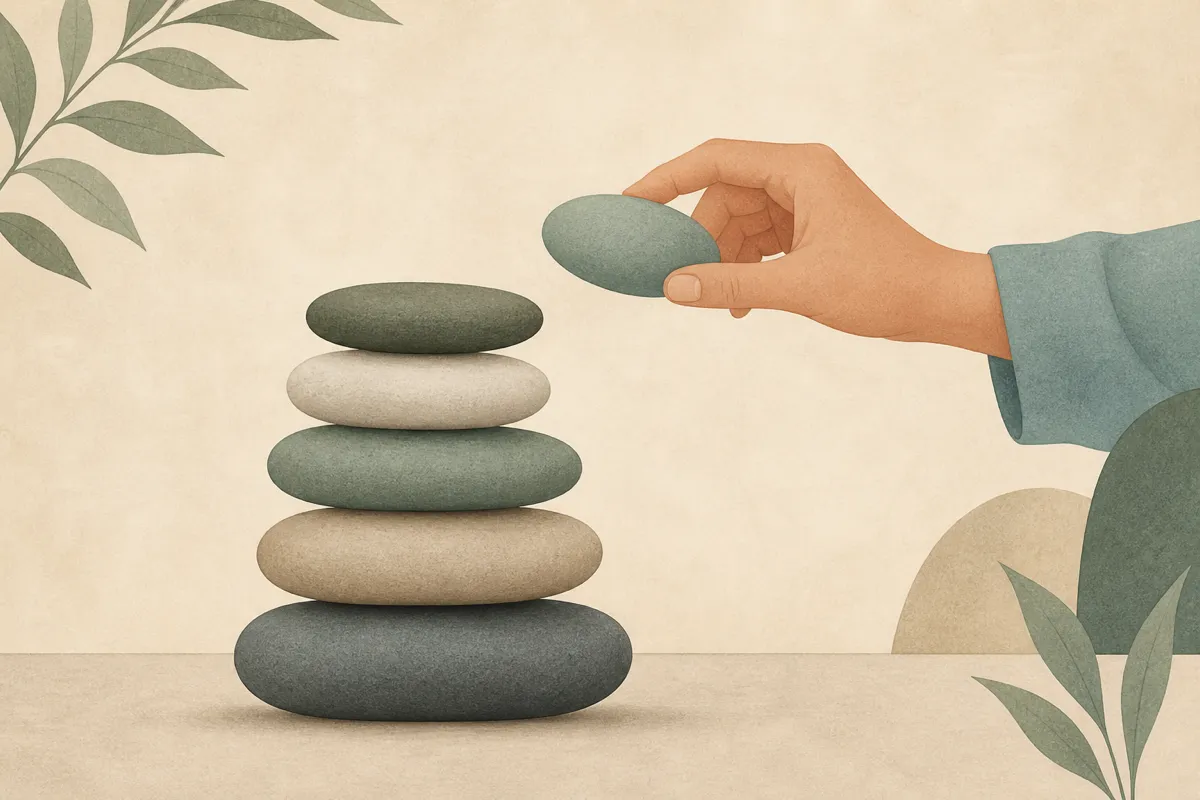Balanced stack of smooth stones on a level horizon